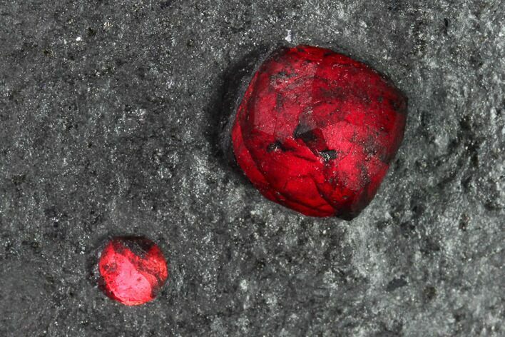 Plate of Two Red Embers Garnet in Graphite - Massachusetts #135478